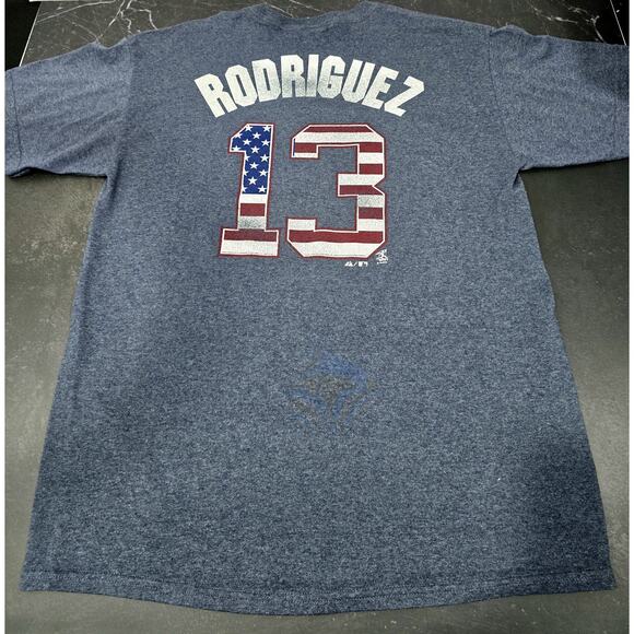 VTG Majestic New York Yankees #13 Rodriguez American Flag USA - Adult Large - Picture 2 of 5